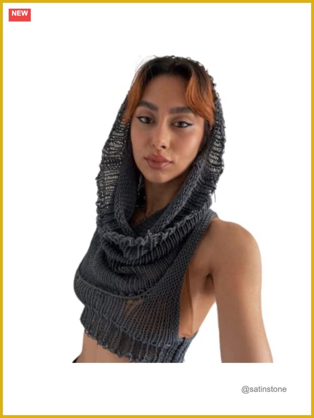 Knitted Sleeveless Hooded Sweater Vest Hollow Out Crop Top Streetwear Rave